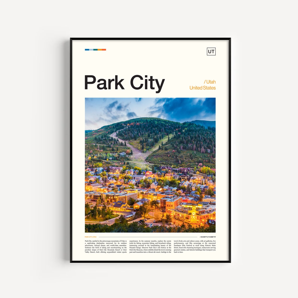 Park City Utah Mountain Town Dusk Ski Slopes Evening Photo Poster