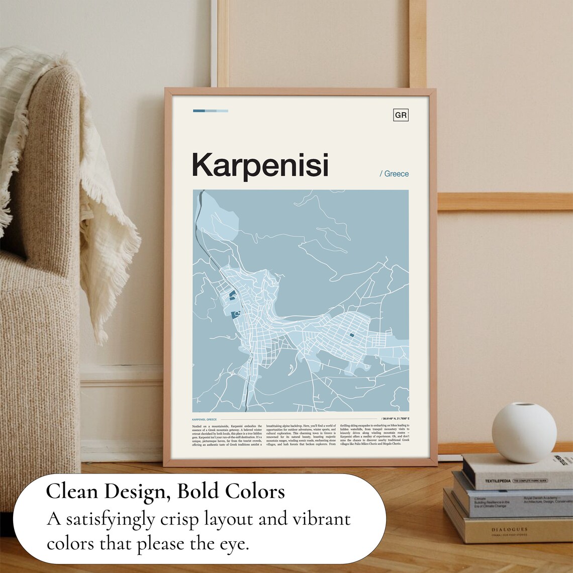 Karpenisi Greece City Street Map Blue Minimalist Travel Art Poster - Image 3