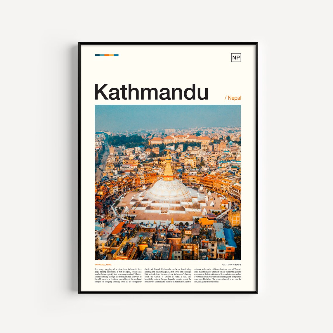 Kathmandu Travel Poster, Nepal Wall Art Print
