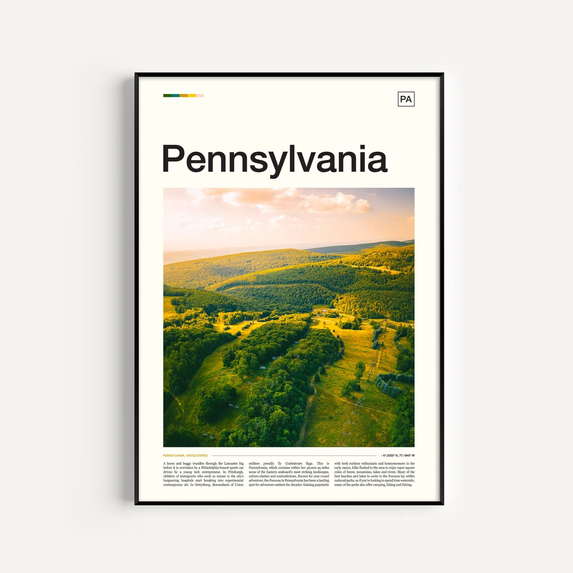 Pennsylvania Rolling Green Hills Landscape Editorial Travel Poster