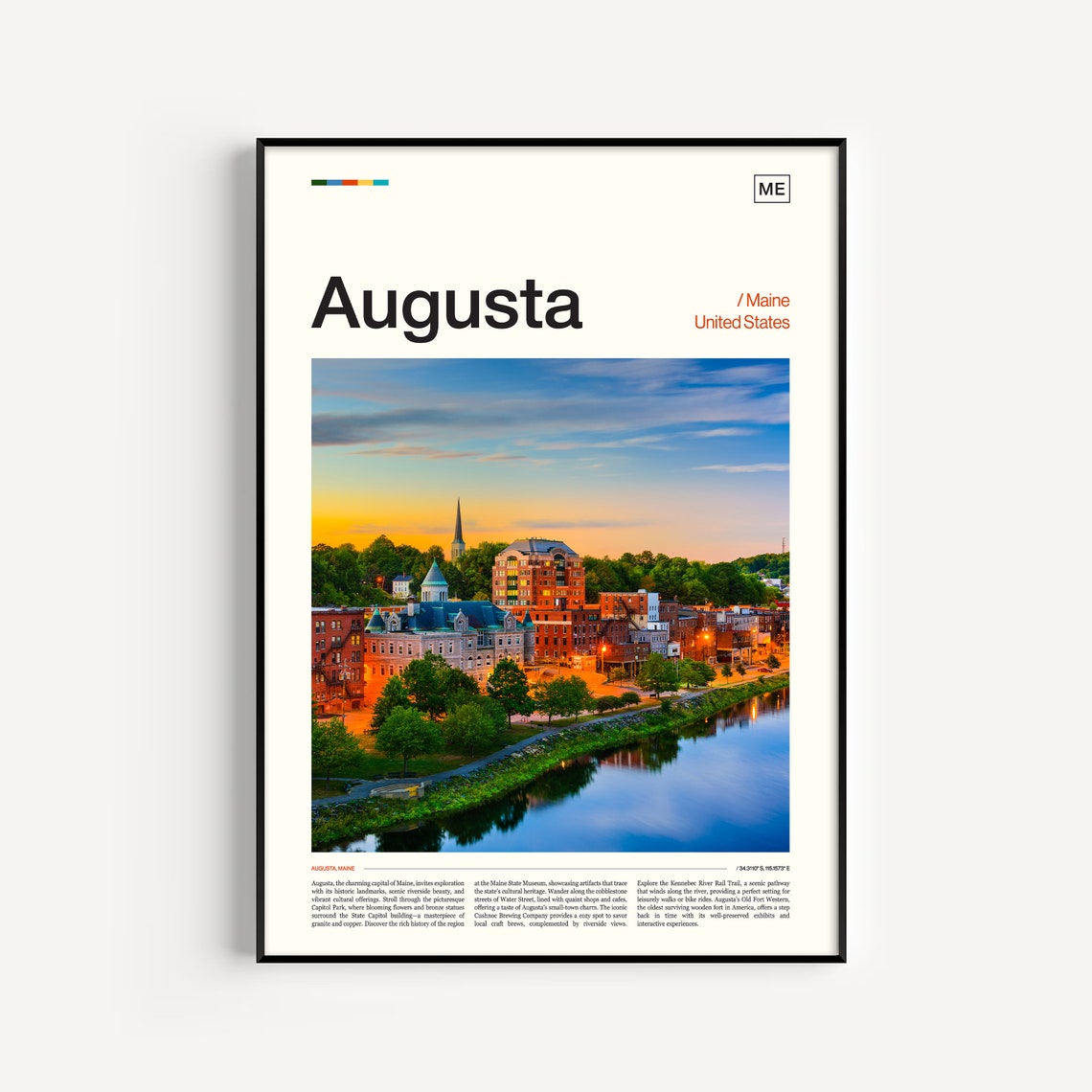 Augusta Maine Riverfront Sunset Historic City Reflection Photo Poster