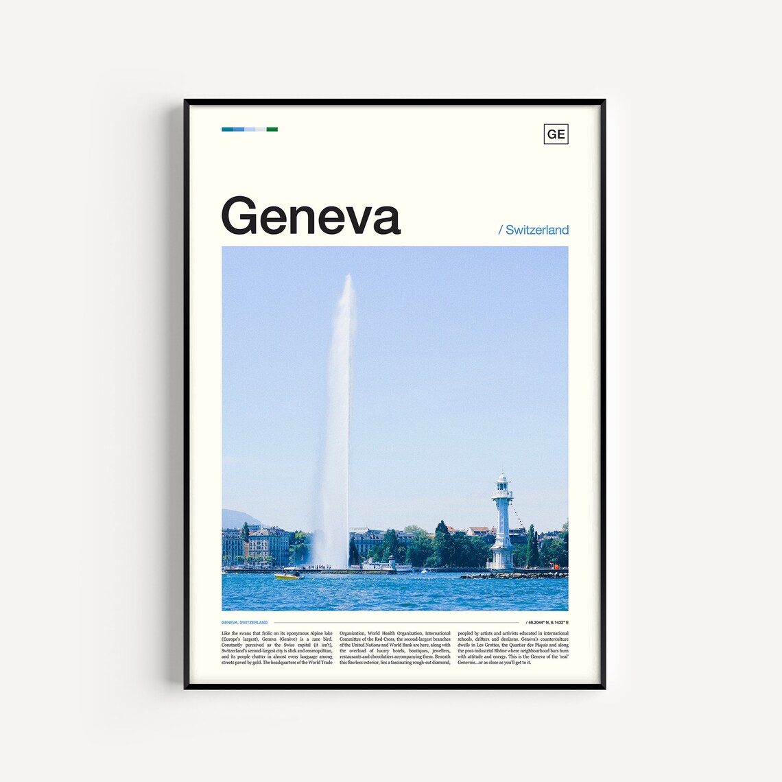 Geneva Travel Poster, Switzerland Wall Art Print