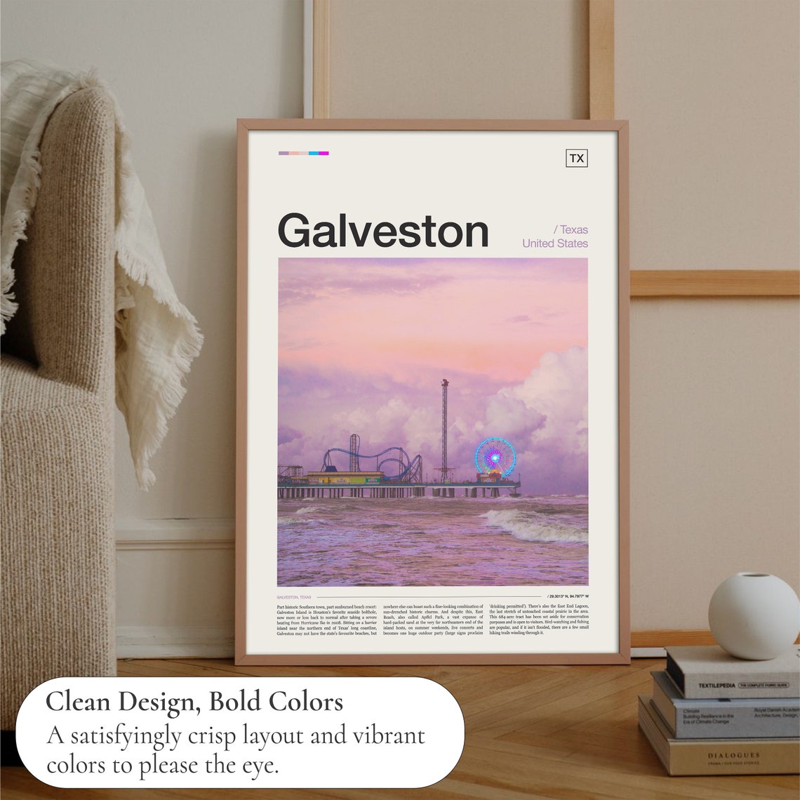 Galveston Texas Historic Pier Amusement Park Sunset Gulf Poster - Image 3