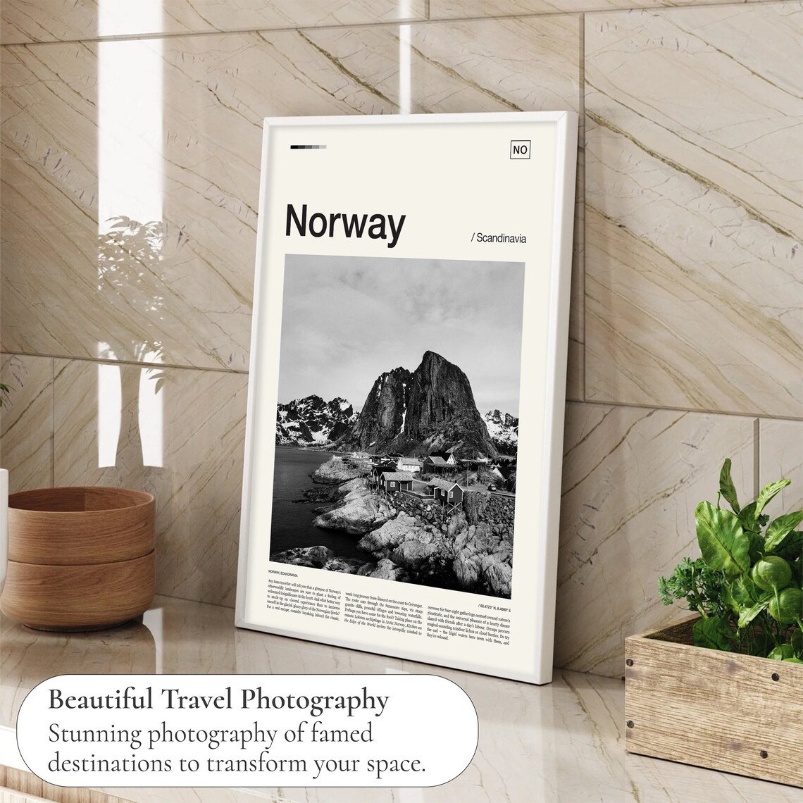 Norway Black and White Fjord Fishing Village Scandinavia Poster - Image 4