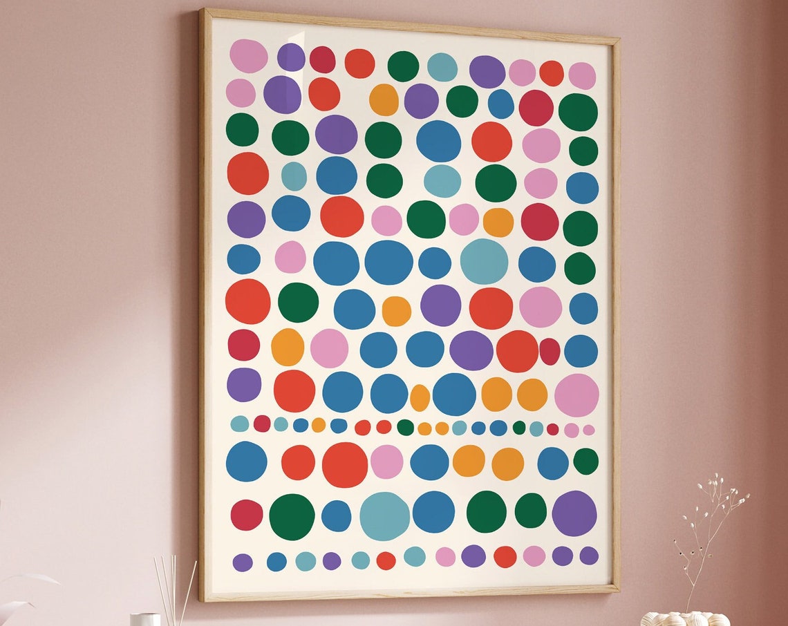 Joyful Multicolor Polka Dot Abstract Pattern Poster On Cream