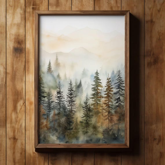 Spruce Tree Wall Art Forest Wall Art Tree Nursery Decor Mountain Print Tree Wall Art Tree Art Mountain Forest Print 018