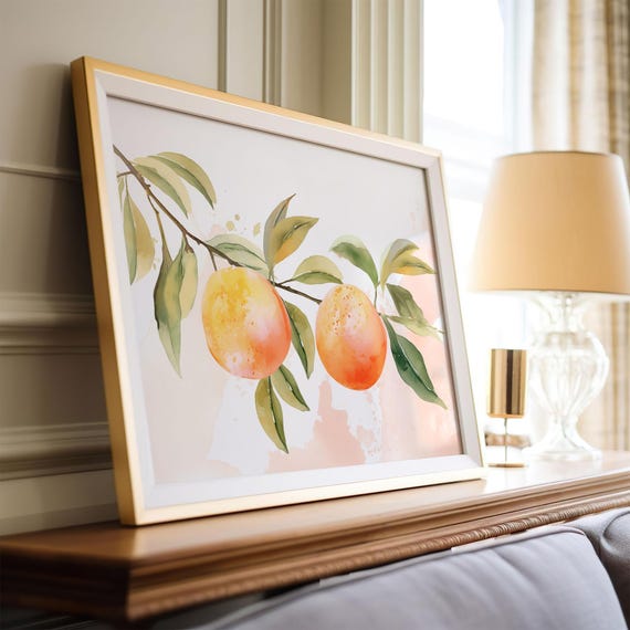 Fruit Wall Art Print Orange Fruit Watercolor Painting Farmhouse Kitchen Wall Art Vintage Orange And Pink Painting 117