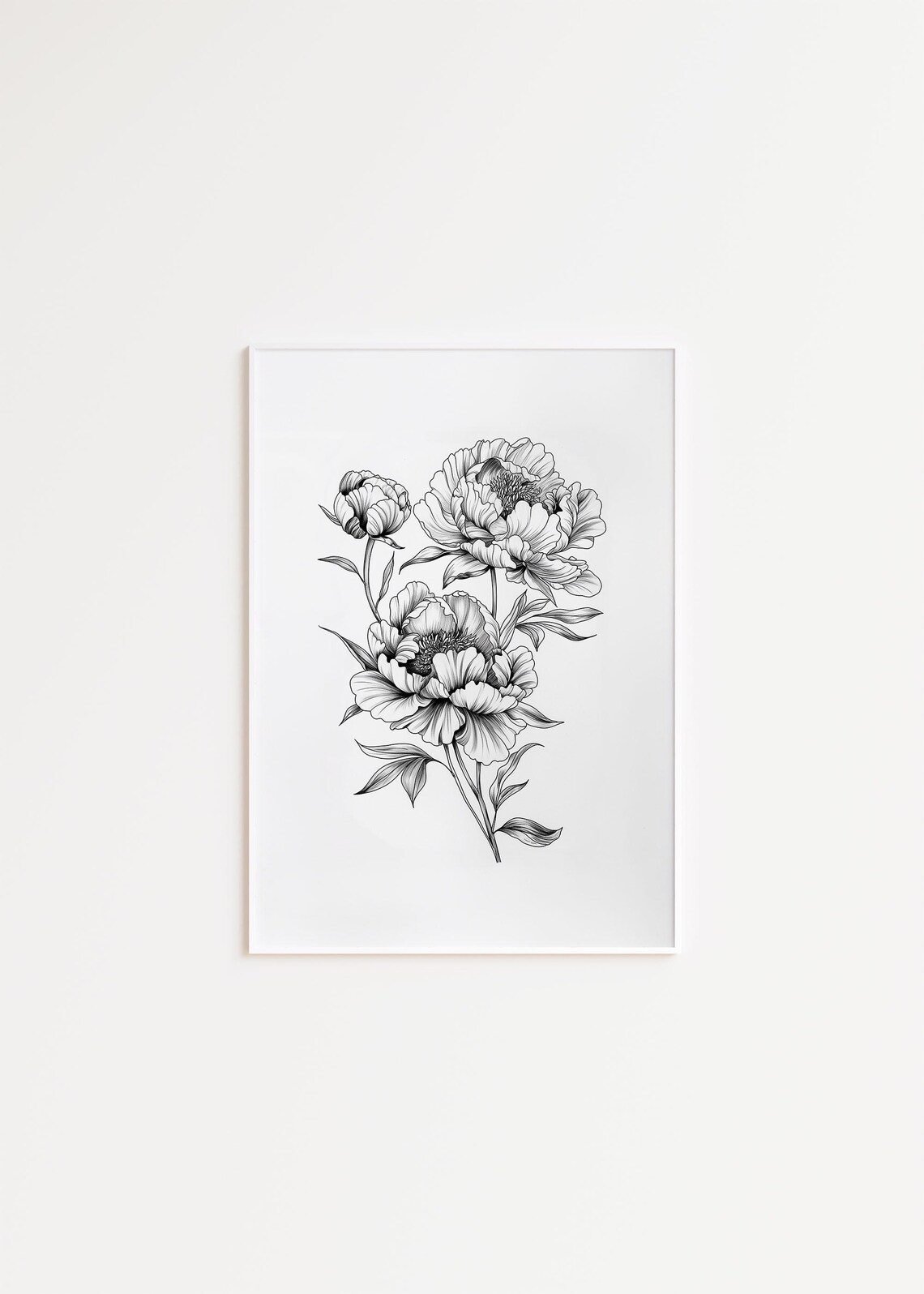 Vintage Peony Sketch, Minimalist Botanical Art Print