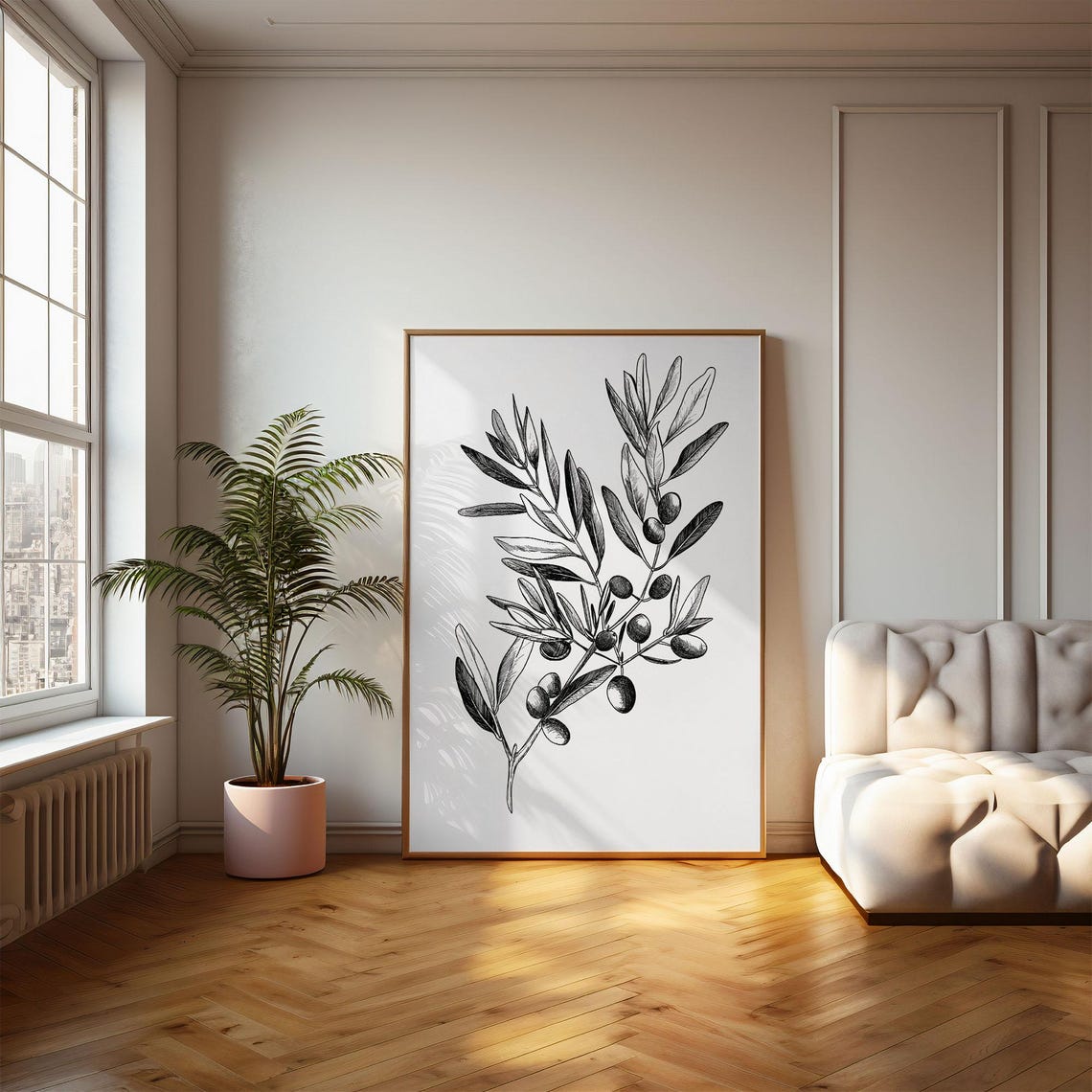 Black Ink Olive Branch Botanical Sketch Vintage Engraving Style Poster - Image 2