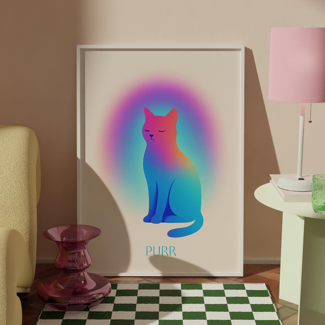 Aura Gradient Cat Purr Spiritual Aesthetic Colorful Art Poster