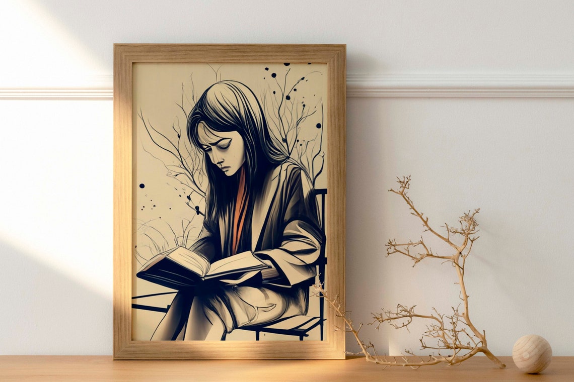 Chronicles Of An Odyssey Woman Reading Poster Set Of 1 Art For Living Room Decoration Feminist Coloring Print Womens Day