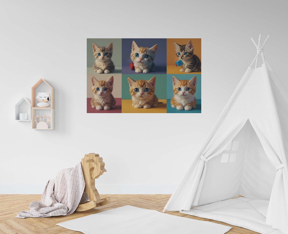 Six Blue Eyed Kittens In A Pop Art Collage Grid Portrait Poster - Image 2
