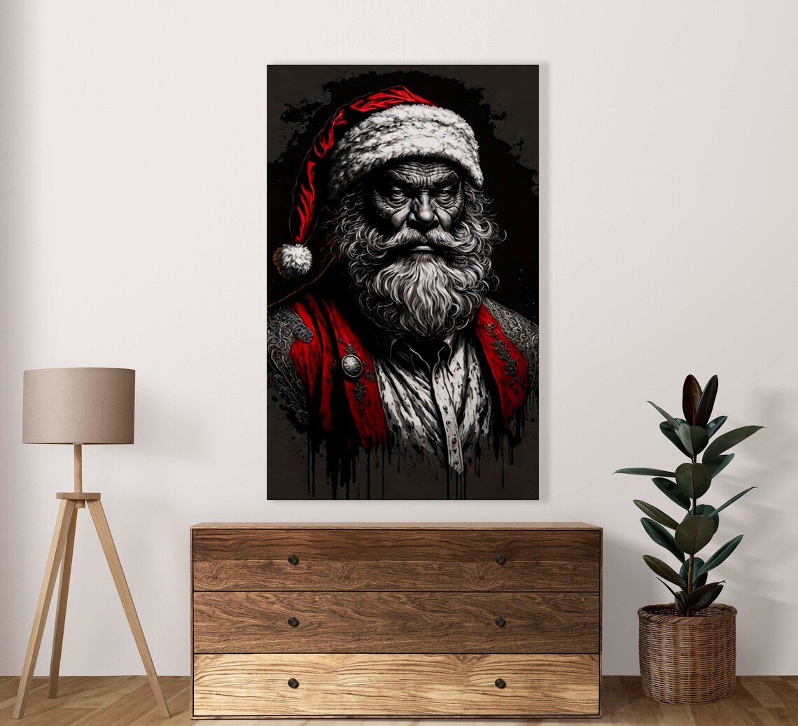 Dark Grunge Santa Claus Portrait Black And Red Illustration Poster - Image 3