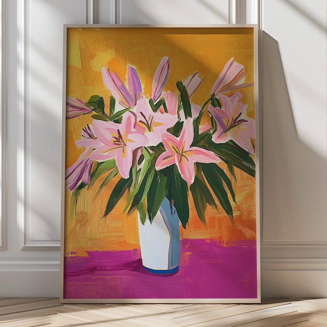 Golden Lilies, Colorful Maximalist Art Print