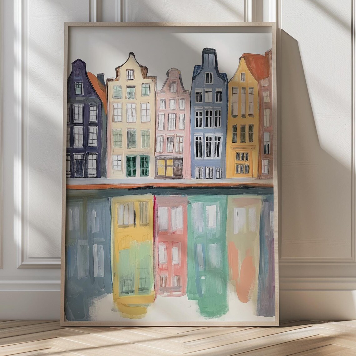 Amsterdam Canal Houses Reflection Whimsical Cityscape Poster