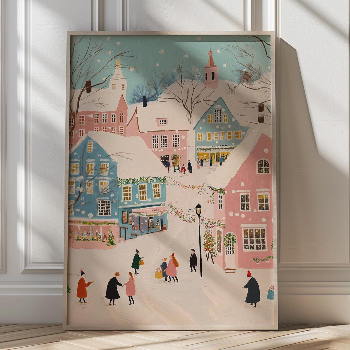 Holiday Cheer In The Village Print Snowy Christmas Town Scene Festive Winter Wonderland Wall Decor For Seasonal Charm Christmas Gift Card