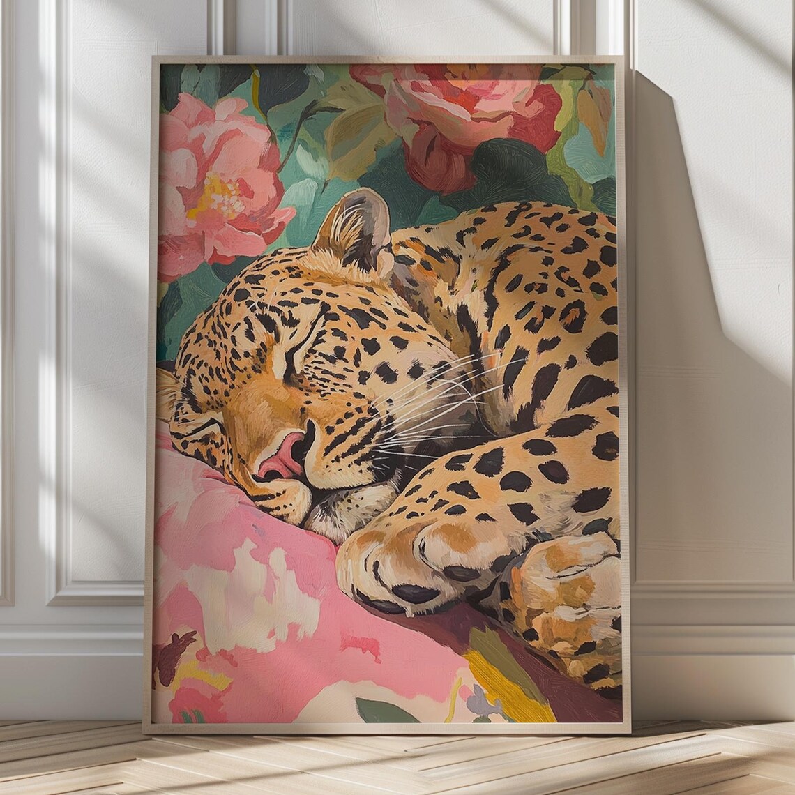 Sleeping Leopard, Maximalist Cat Wall Art Print