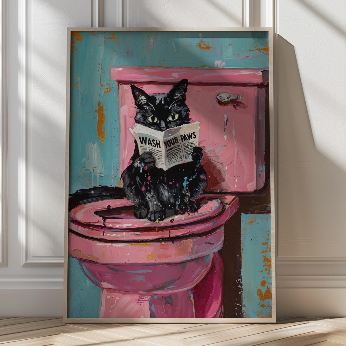 Wash Your Paws Cat Bathroom Humor, Quirky Art Print