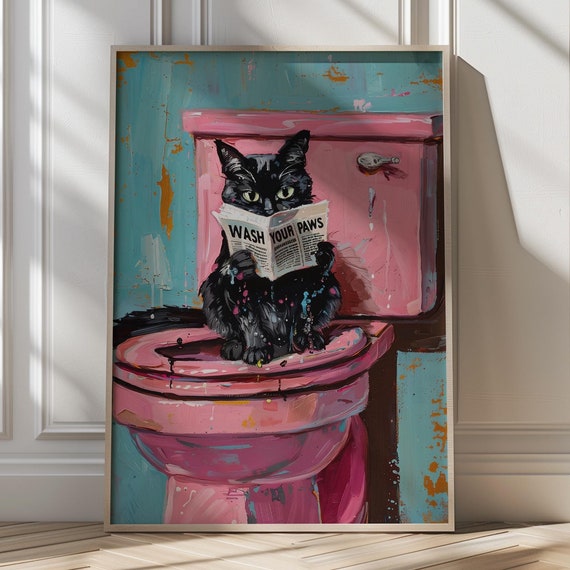 Wash Your Paws Cat Bathroom Humor, Quirky Art Print