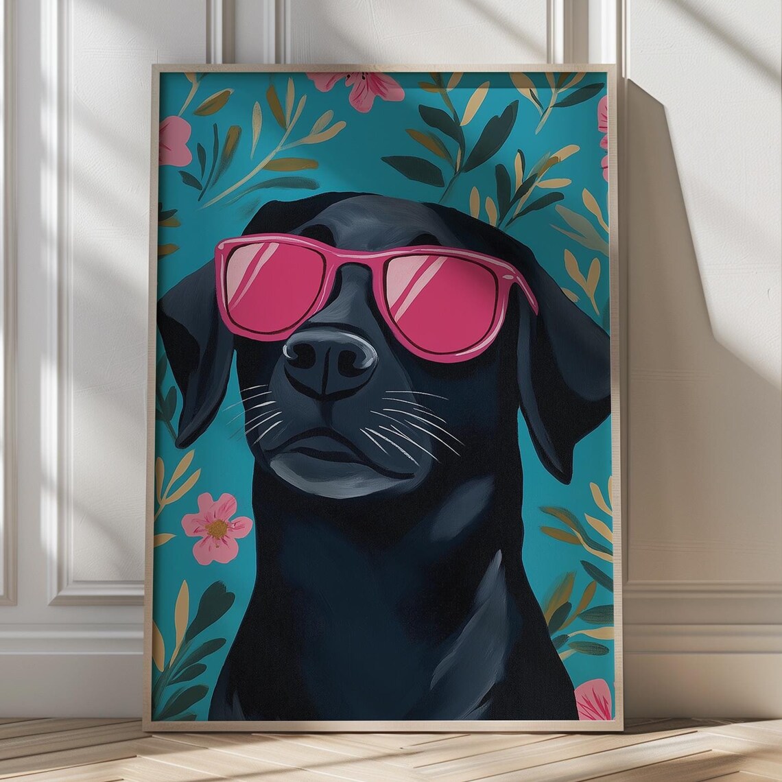 Black Labrador In Pink Sunglasses Cool Fun Dog Portrait Poster