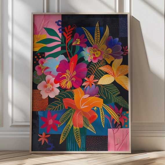 Bold Floral Art Print Vibrant Botanical Wall Art Colorful Flower Decor Modern Floral Artwork Abstract Floral Home Decor Colorful Maximalist