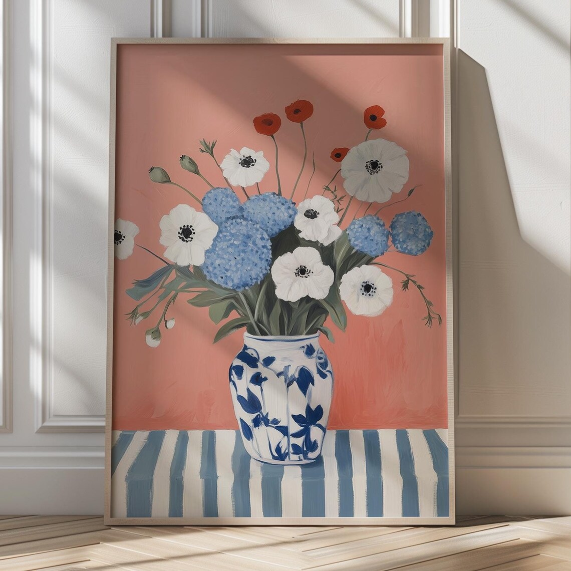 Blue And White Florals, Hydrangeas And Anemones Art Print