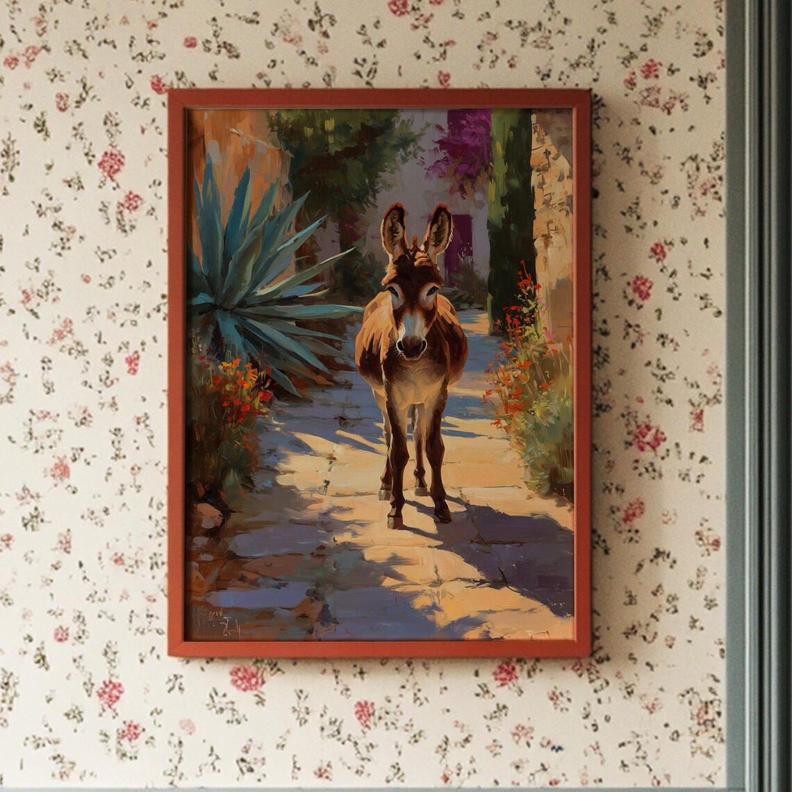 Charming Donkey In Sunlit Village Street Art Print