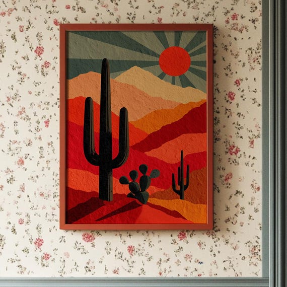 Abstract Desert Sunrise With Saguaros