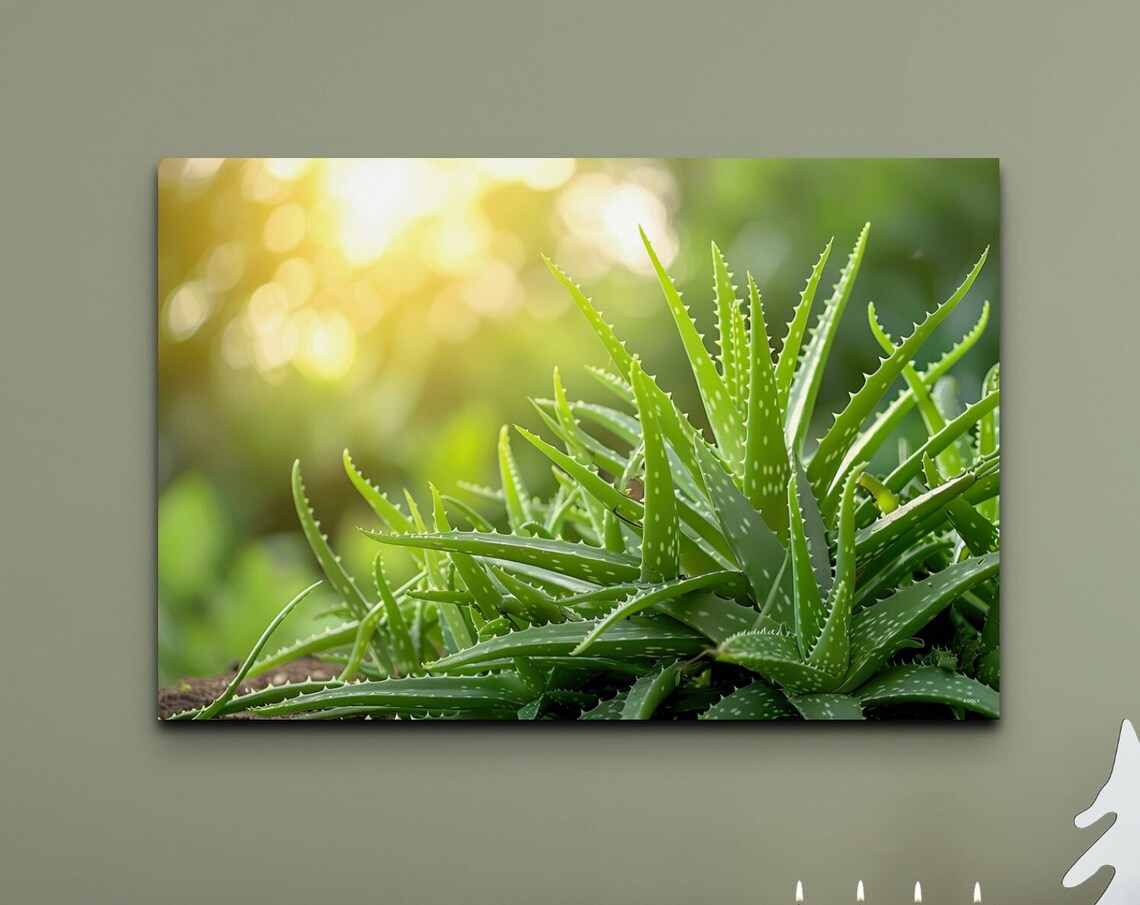 Aloe Vera Plant Sunlit Garden Green Botanical Photography Wall Art