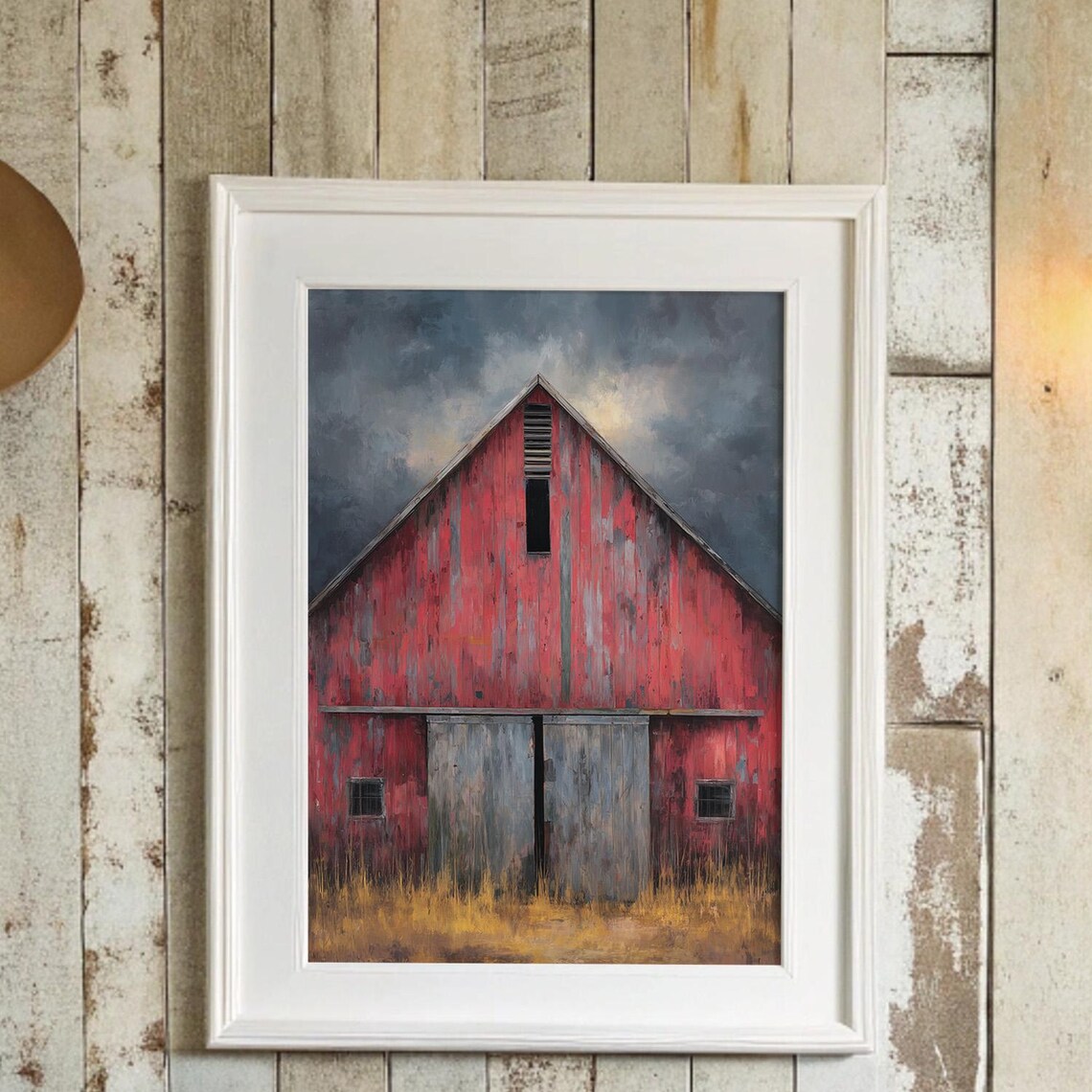 Rustic Red Barn With Stormy Sky Art Print