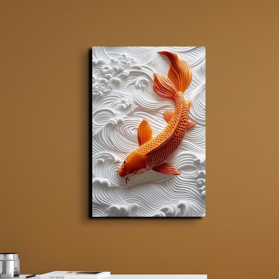 Geometric Koi Fish Wall Art Two Koi Fishes Nature Animal Wall Art Japanese Koi Fish Large Ready To Hang Wall Art Print