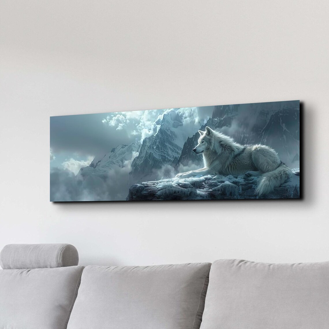 Wolf in the Mountains Art Print, Snowy Wildlife