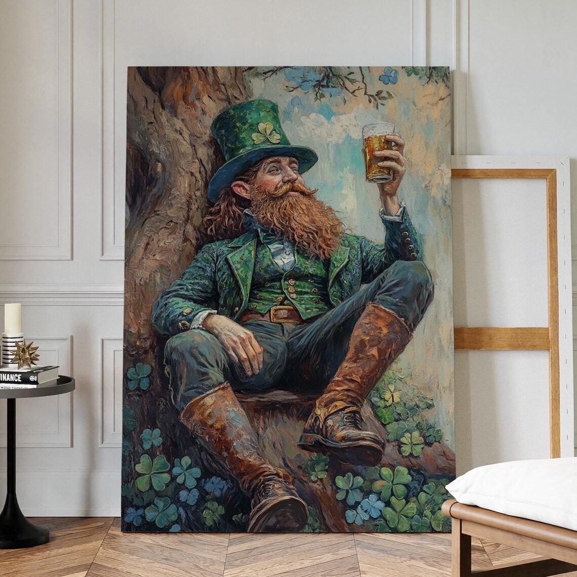 Cheerful Leprechaun in Green Top Hat Art Print