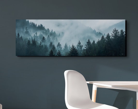 Foggy Misty Forest Wall Art Print Panoramic Wall Decor Livingroom Ready To Hang Nature Decor Misty Forest Foggy Haze Smoky