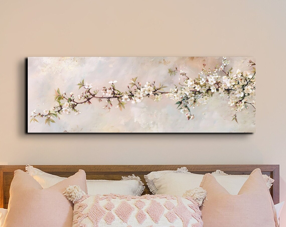 Floral Cherry Blossom Art Print, Panoramic Artwork