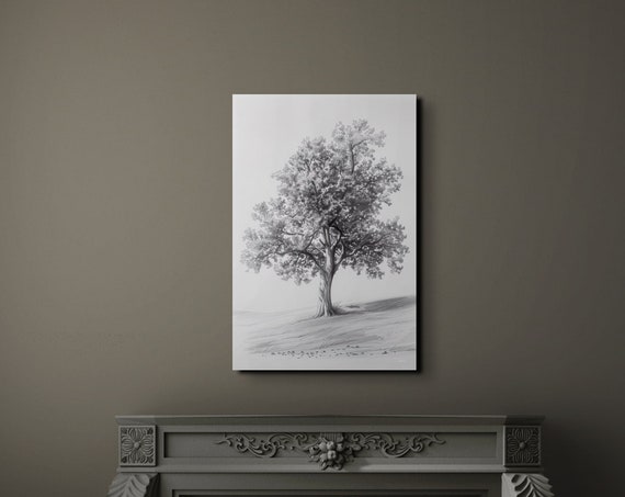 Black And White Oak Tree Charcoal Style Ready To Hang Wall Art Print Neutral Wall Art Home Decor Large Art Wall Art