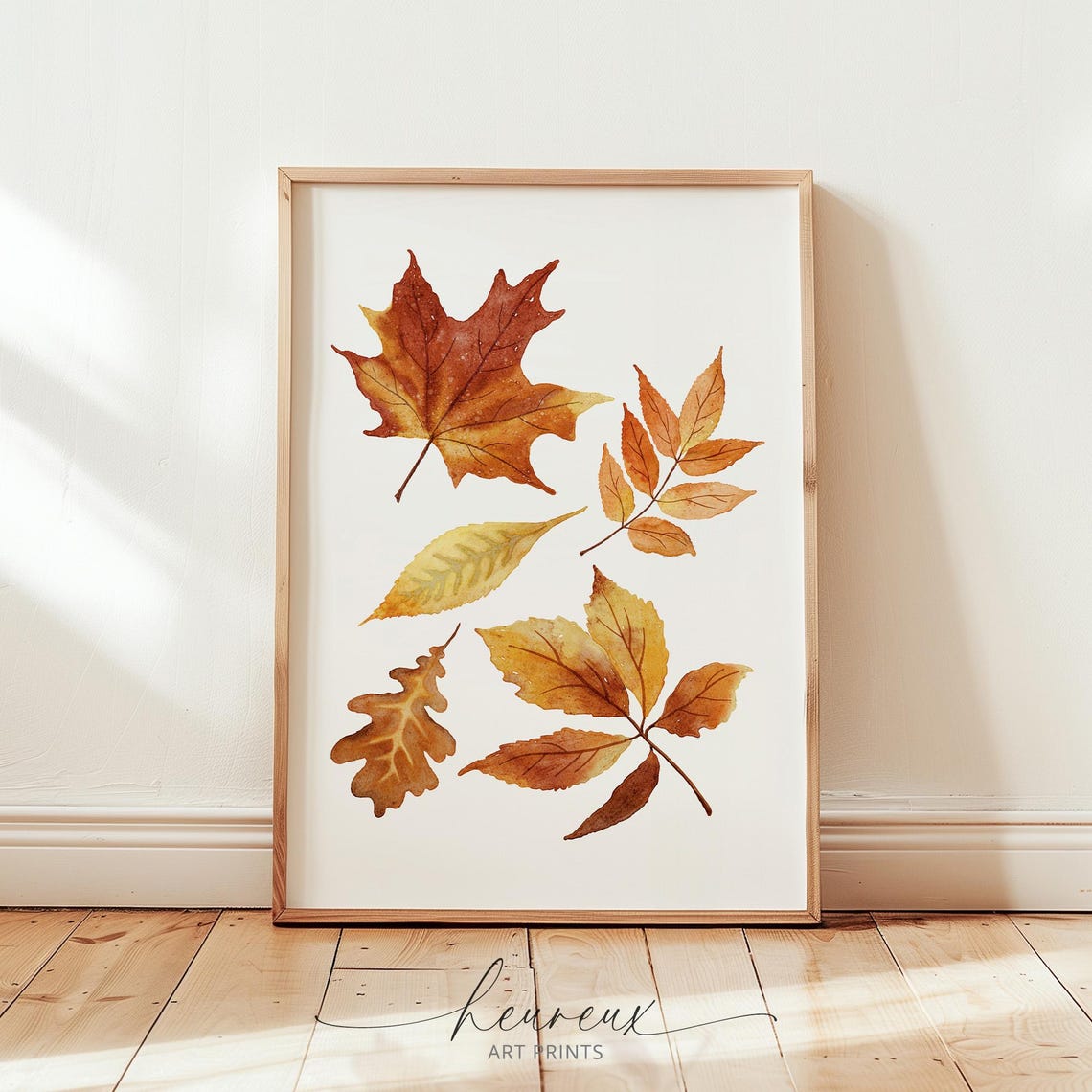 Orange Autumn Maple Leaves Watercolor Poster Fall Foliage Decor Gift