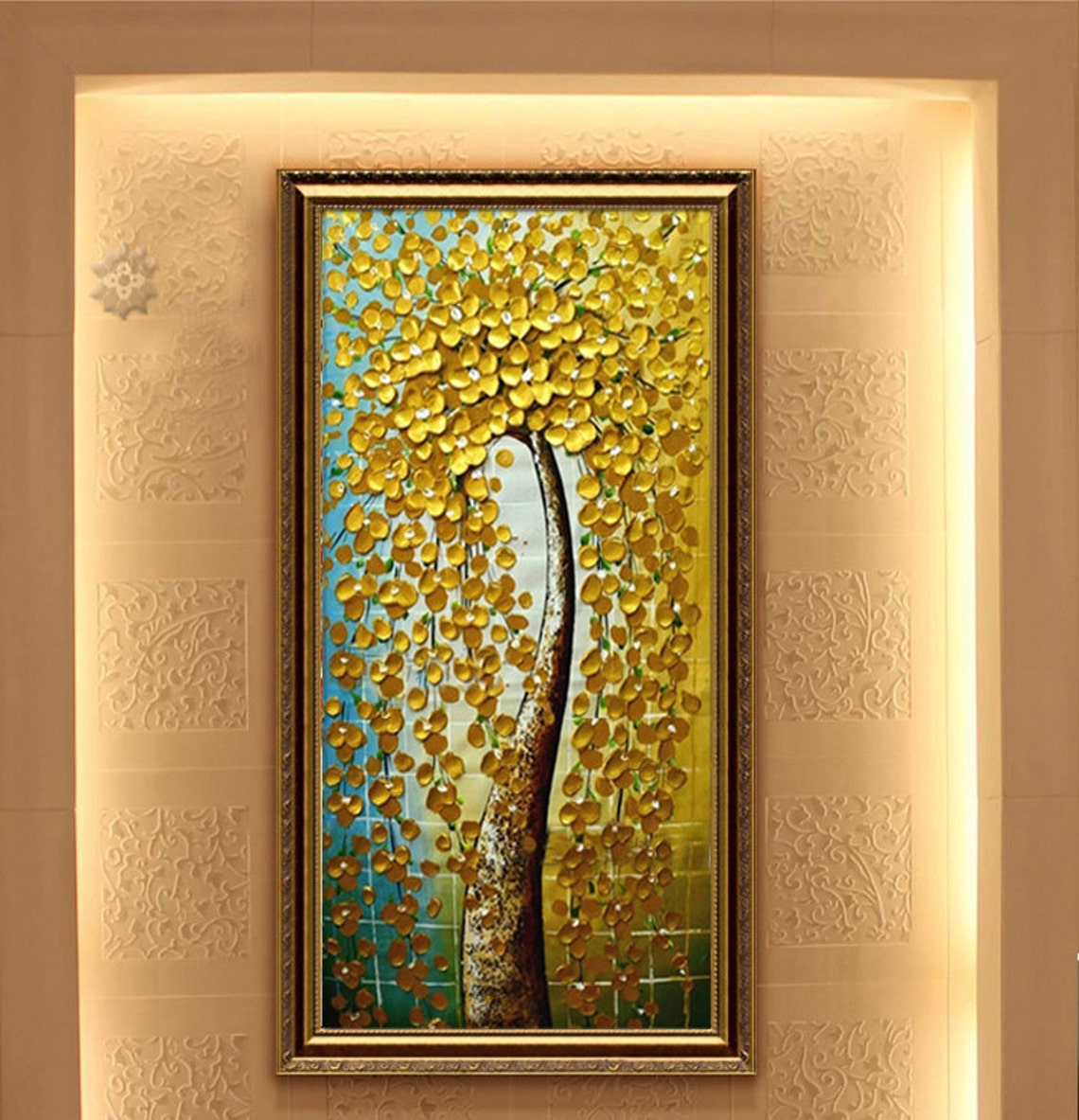 Golden Weeping Tree Palette Knife Luxury Modern Art Statement Poster - Image 3