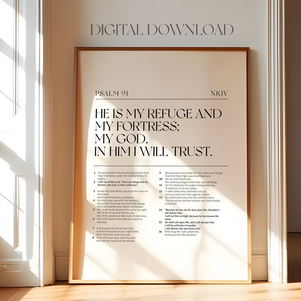 Psalm 91 Bible Verse Wall Art, Modern Christian Print