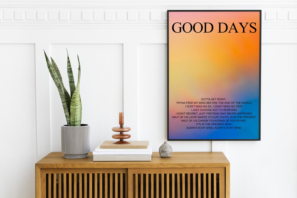 SZA Good Days Song Lyrics Poster on Colorful Gradient Sunset Art - Image 2