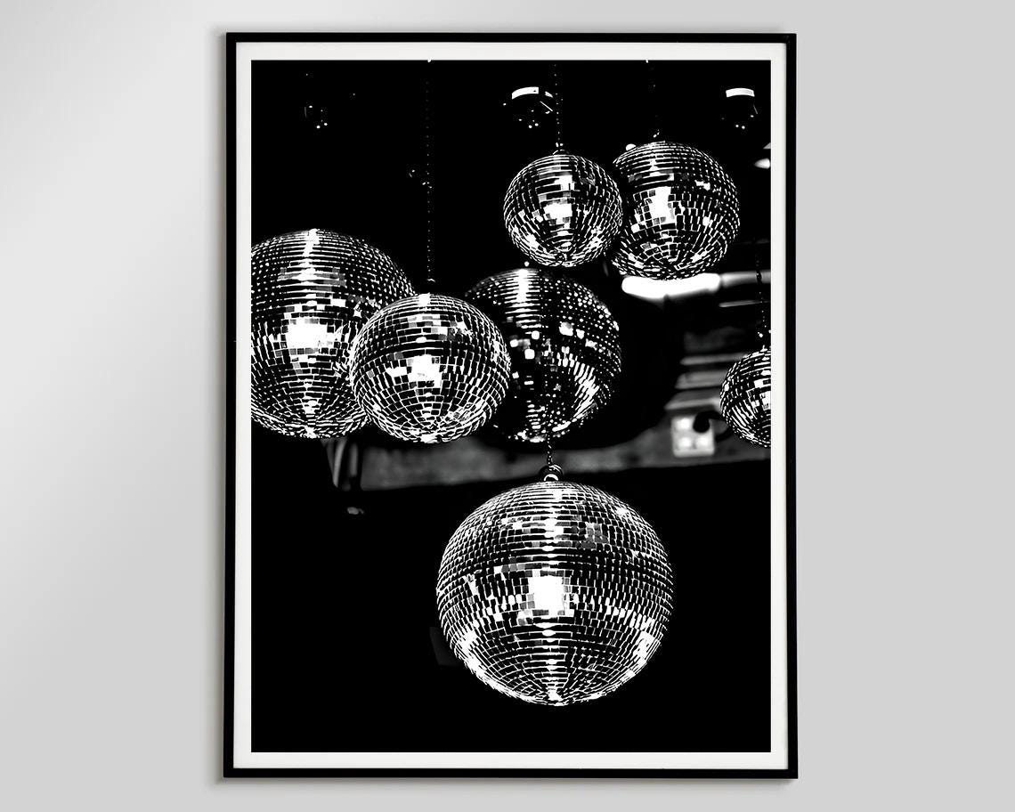 Black and White Disco Balls Hanging Mirrorball Party Decor Poster