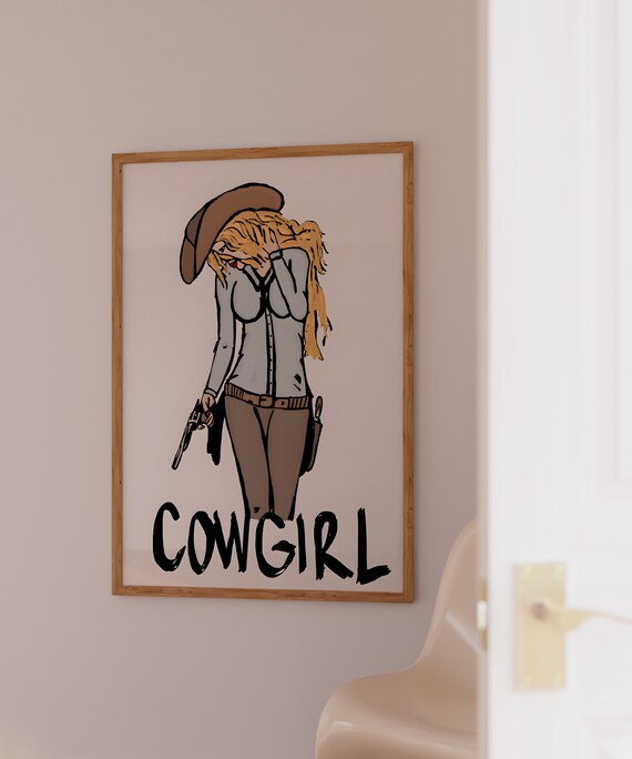 Cowgirl Western Illustration Vintage Rodeo Style Poster Art Decor