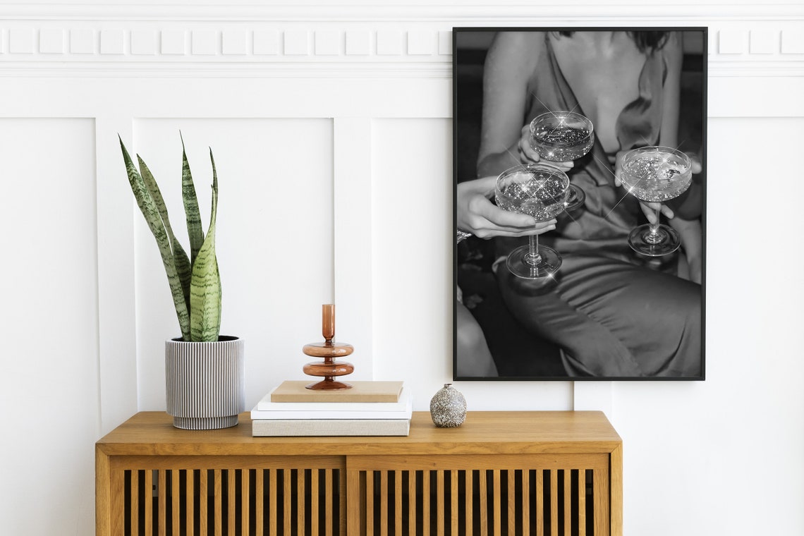 Black and White Sparkling Champagne Coupe Photo Party Poster Glam - Image 2