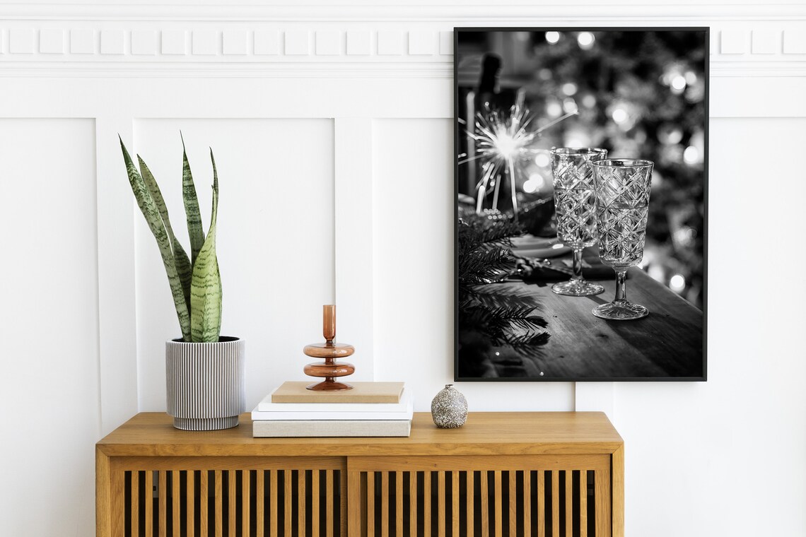 Black White Champagne Coupe Sparkler Party Photography Wall Art - Image 2