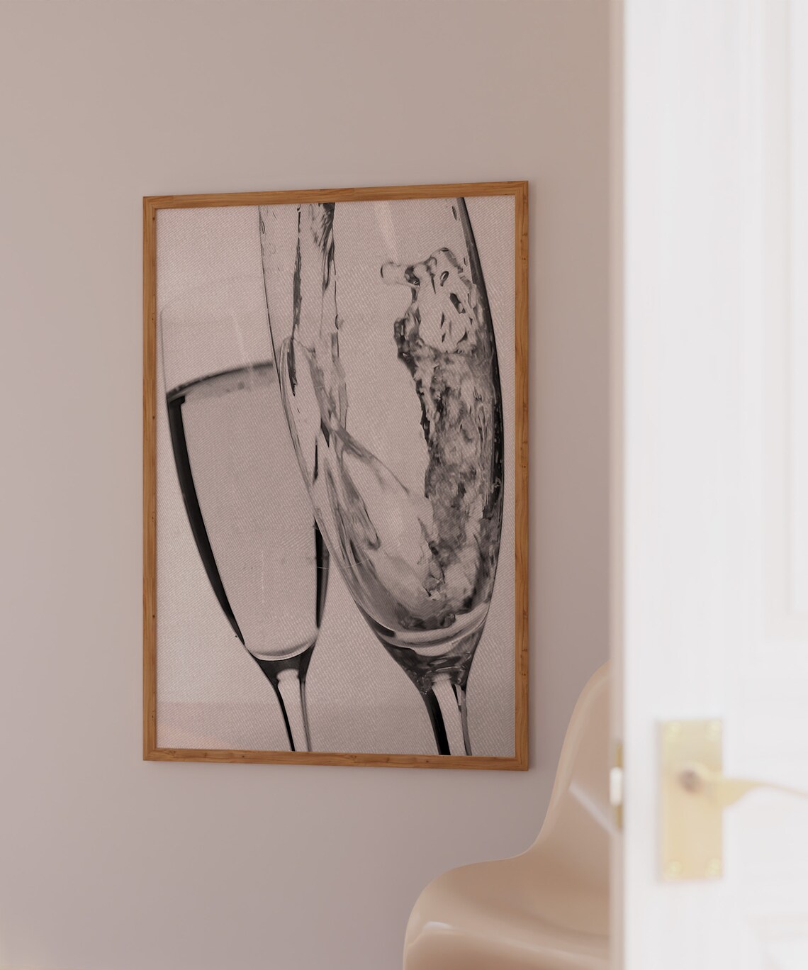 Champagne Splash in Flutes Black White Dramatic Photo Bar Poster