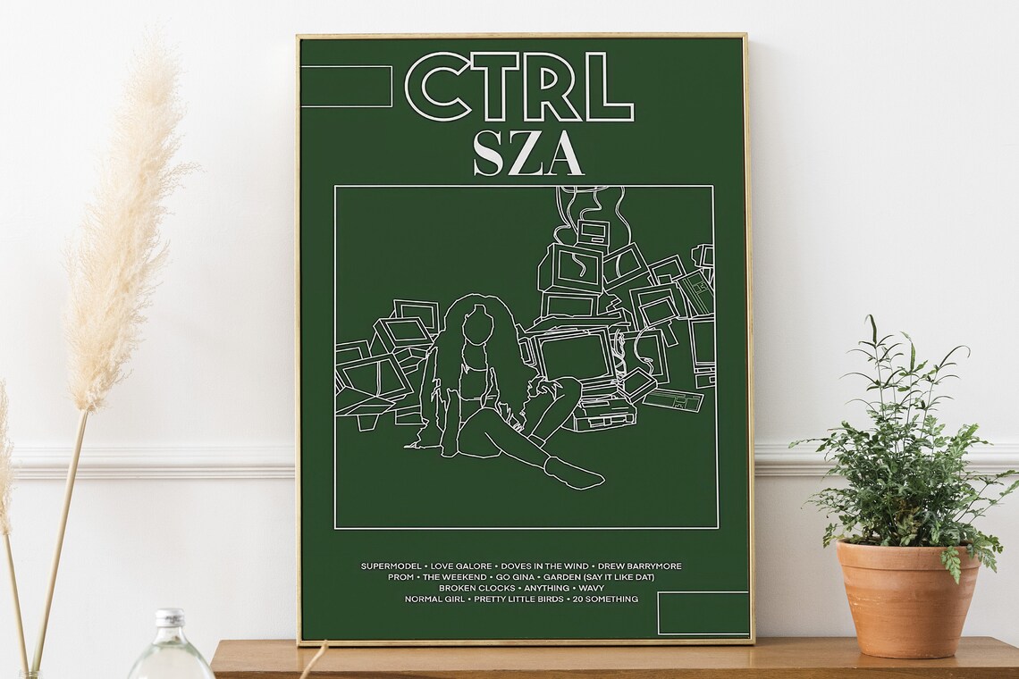 SZA Ctrl Album Tracklist Line Art Poster Green Minimalist Music Fan