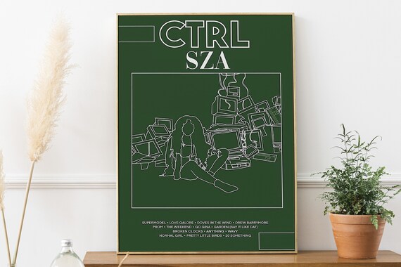 SZA Ctrl Album Tracklist Line Art Poster Green Minimalist Music Fan
