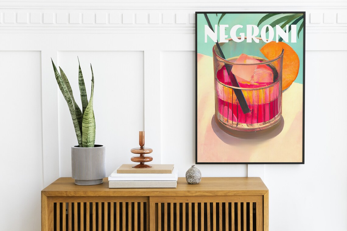 Negroni Retro Cocktail Illustration Colorful Bar Cart Poster - Image 2
