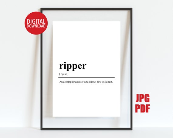 Ripper Definition Print Ski Terminology Poster Gift For Skier Ski Room Wall Art Aprs Ski Party Decor