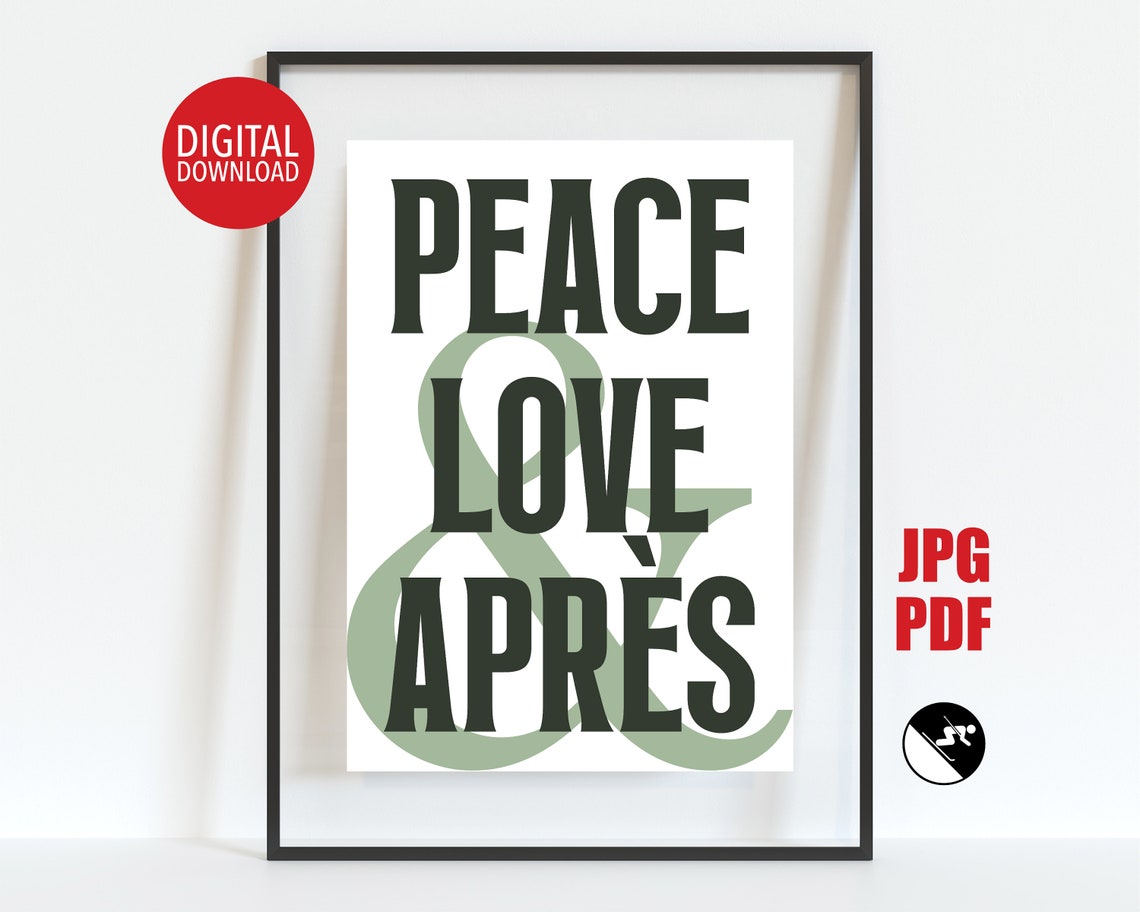 Peace Love Apres Bold Retro Typography Ski Lodge Decor Wall Poster - Image 2
